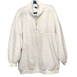 Vintage Sherpa Pullover Sweater Sz L oversized Cozy 1/4 Zip Minimalist Gorpcore